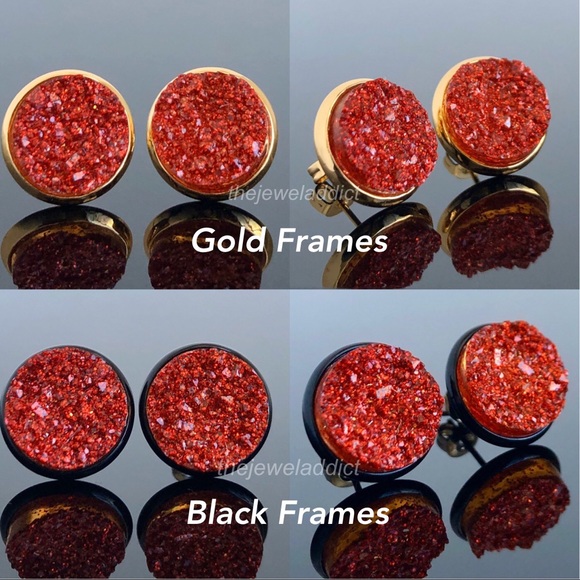 3/$15🎀red titanium glitter faux druzy studs - Picture 6 of 9